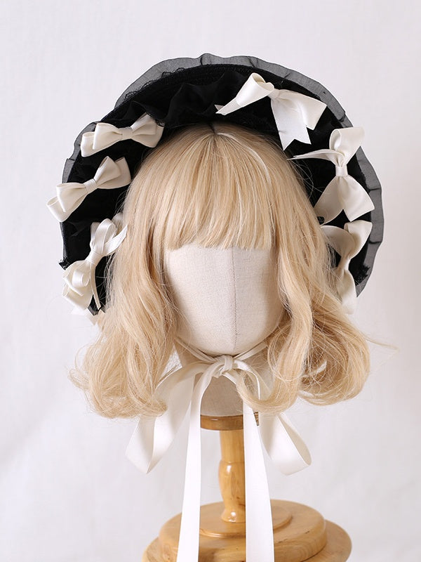 Lolita With Detachable Bowknots Bonnet Colors Lace-Trimmed Black 8