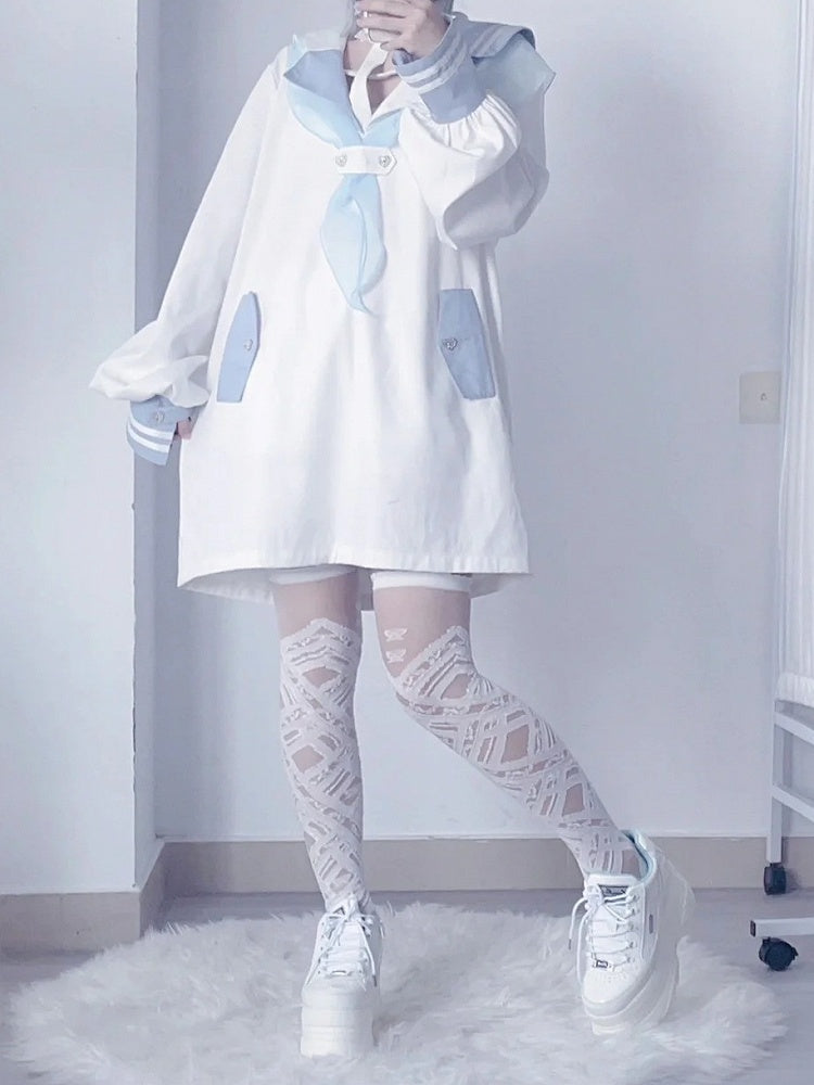 with Kei Long White Collar Cross Sailor Blue Jirai Top Halter Neck