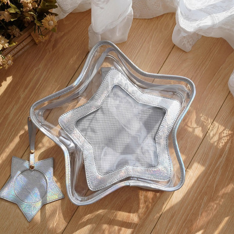 ホログラム入りPUバッジ付き取り外し可能なチャーム付きカラー星型痛バッグ