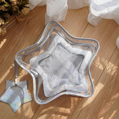 ホログラム入りPUバッジ付き取り外し可能なチャーム付きカラー星型痛バッグ