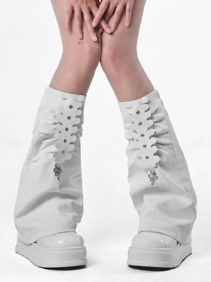 Detail PU with Snakeskin Leg Snake Ruched Metal Warmers Punk