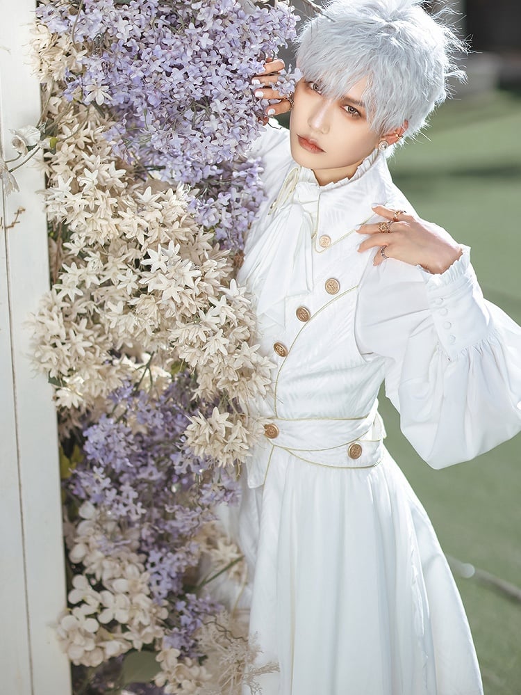 Abnehmbarer seitlicher Lolita-Ouji-Schleier in Weiß mit langer Weste