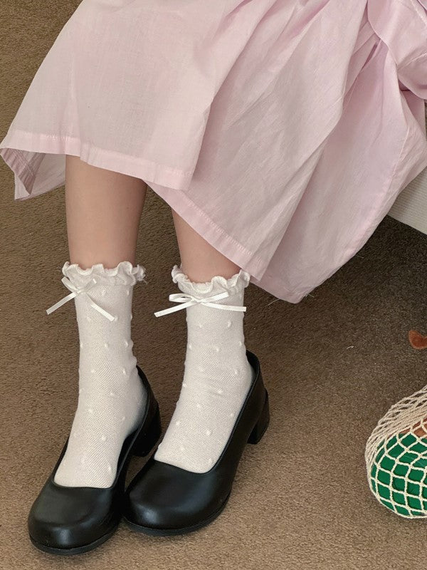 Muster Polka-dot Bowknot Details Wadenbündchen Socken Rüschen Weiß/Schwarz/Rosa/Blau/Gelb