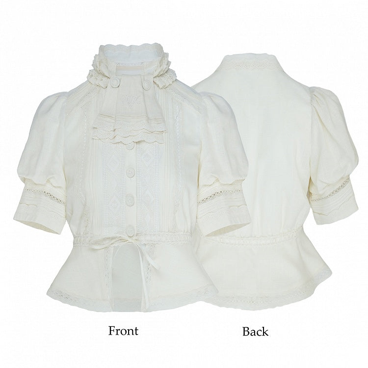 with Ruffle Beige Hem Neckline Open Lolita Blouse
