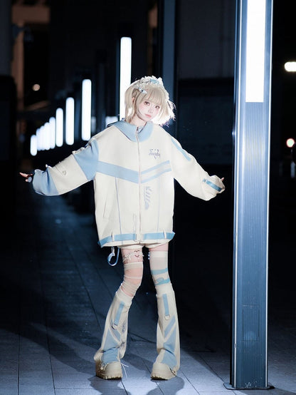 Cyber Techwear Set in - Jacket Tenshi Coord White Landmine Blue Angel Futuristic Kaiwai