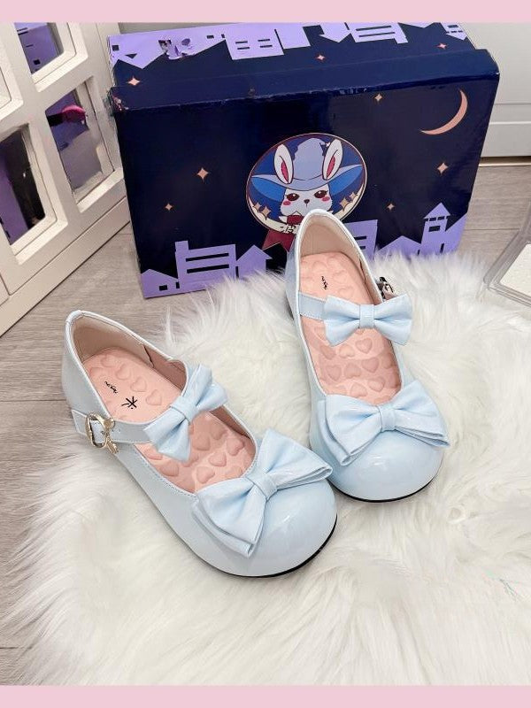 Rabbit Low Heels Lolita Sweet Buckle Details Bow Blue with PU