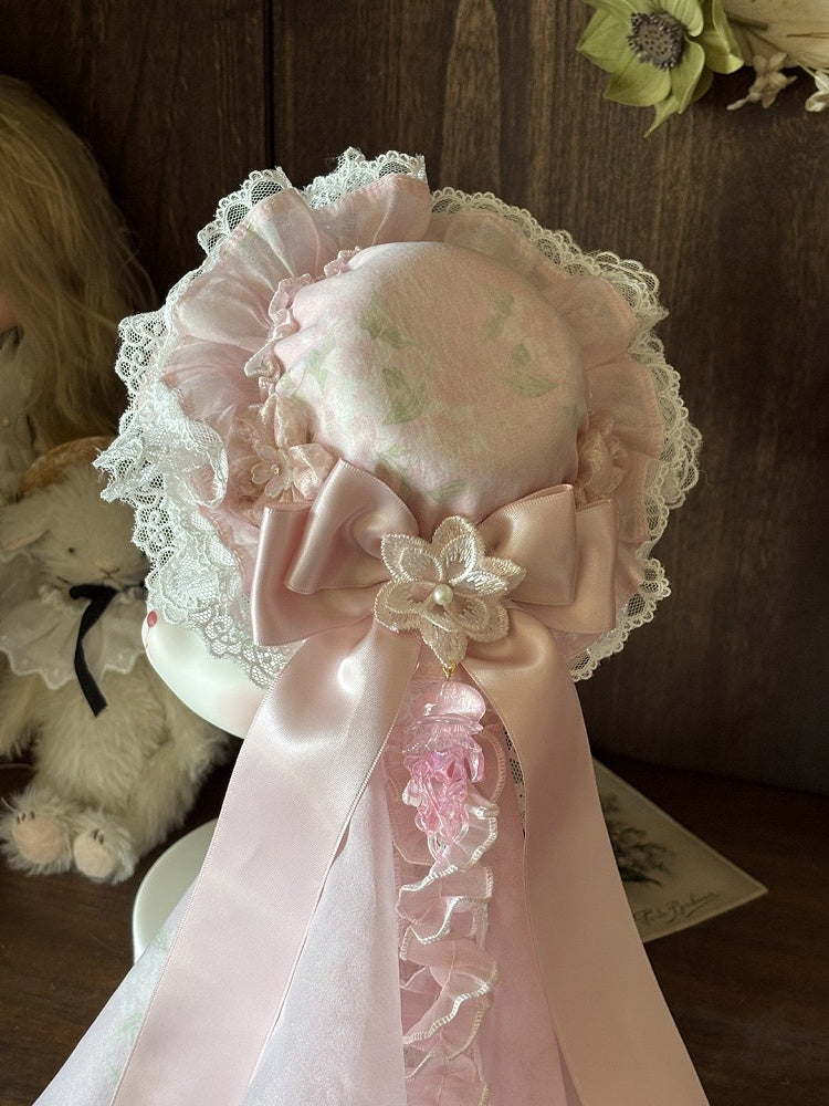 Lolita Floral Print Mini Hat with Veil
