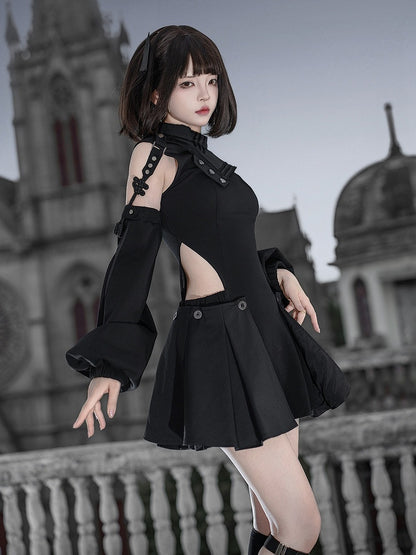 Gothic Lolita Dress & Short Pants Set - Asymmetrical with Detachable Sleeves - Unknown Star