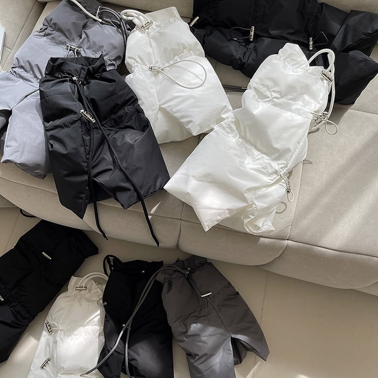 ホワイト/グレー/ブラック ドローストリング 厚手レッグウォーマー