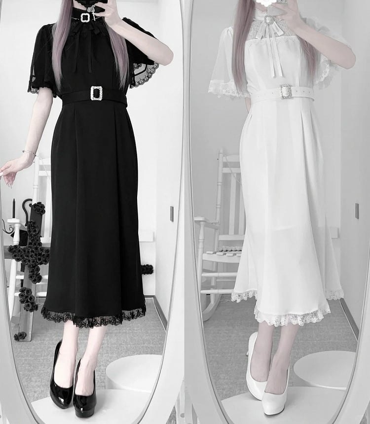 Sleeves Mermaid Neckline Elegant with Jirai and Cape Kei Short Dress Black Illusion