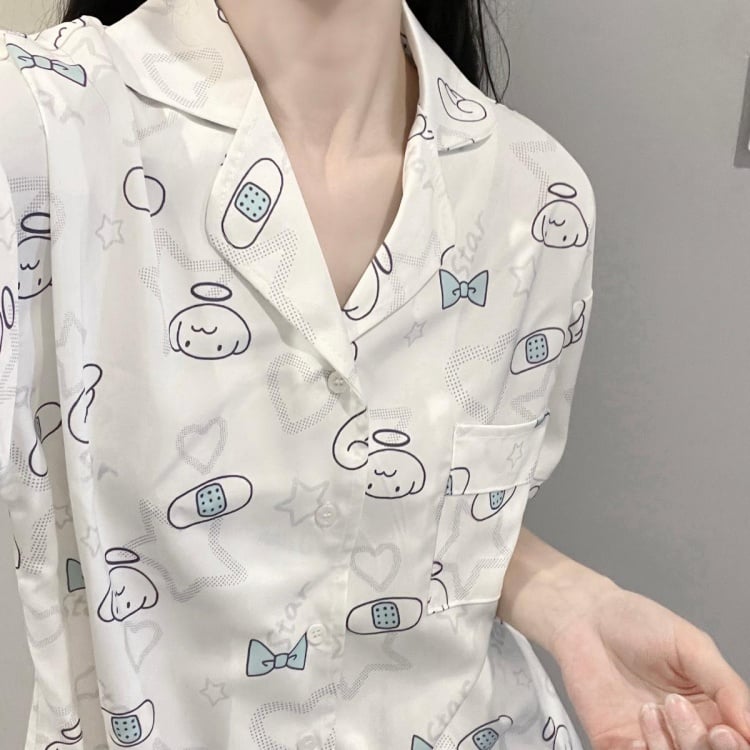 Pyjama-Set mit Engel-Print in Weiß und Rosa