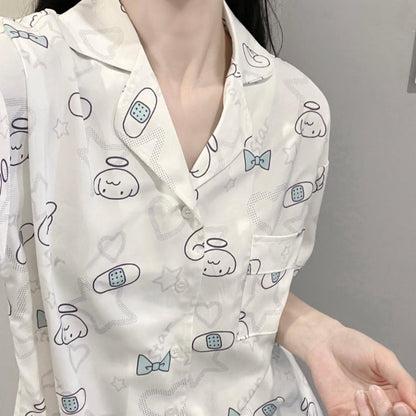 Pyjama-Set mit Engel-Print in Weiß und Rosa