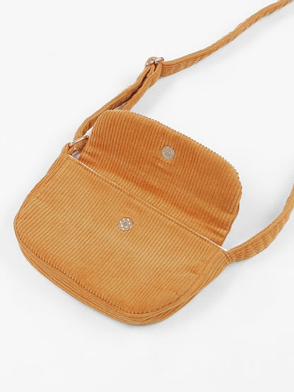 かわいいテディベアの耳付きオレンジコーデュロイクロスボディ