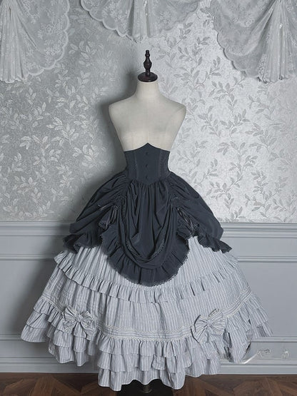 with Boned Waist Skirt High Ruffled Lolita Gray Hem