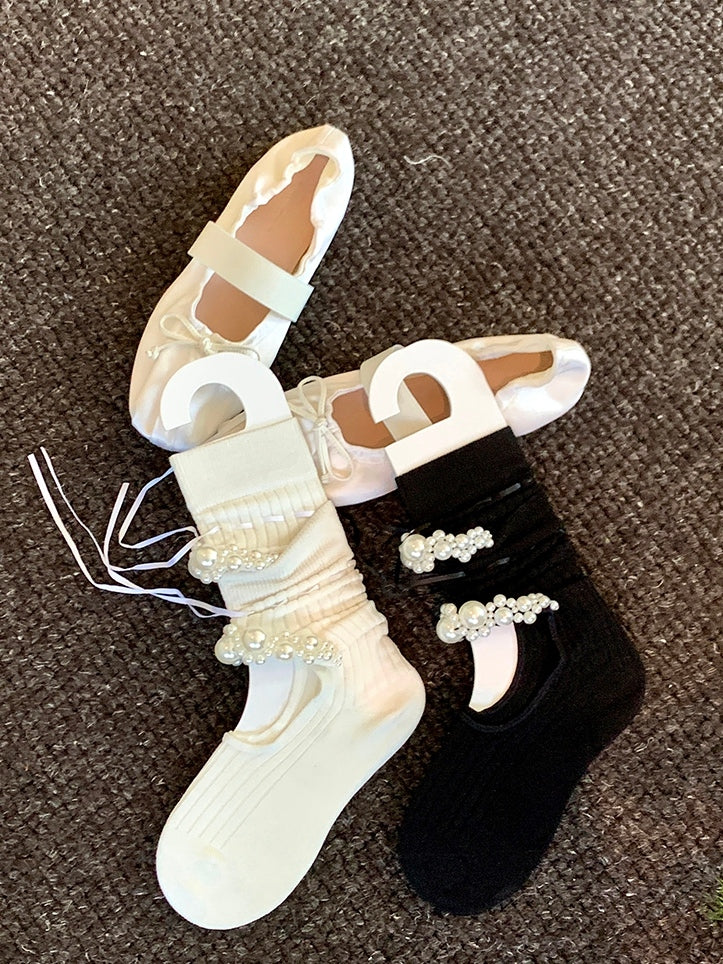 And Calf Beaded Cut-out Decorated Design Bowknot Black/White