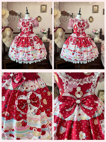 スイートなチェック柄ブラウス（レッド/ピンク）ピーターパンカラー レーストリム ロリータ