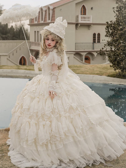 Lolita Hochzeitsschleifenkleid / Komplettes cremefarbenes Set mit weißen Hanayome-Akzenten, wunderschön