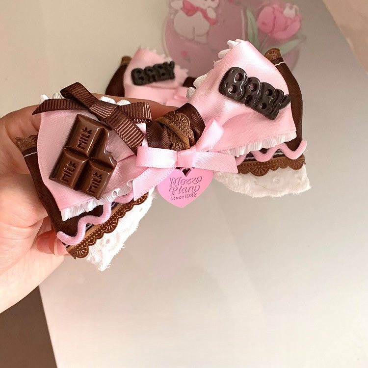 Brown Bowknot Pink Chocolate Sweet Lolita Hairclip
