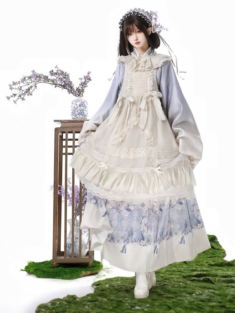 Floral Print White Purple Skirt Lolita Horse-face