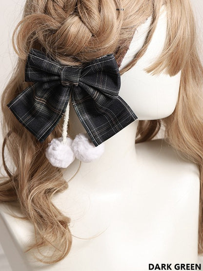 10 Color Options Sweet Lolita Pom-Pom Plaid Bowknot Hairclip