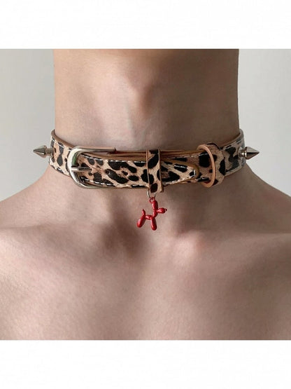 Brown Metal Buckle Red Dog Choker - YSHXS