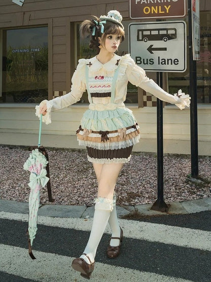 Bodice Sweet Mint Cupcake Overall Lolita Cake Hem Skirt Green Strawberry Chocolate Embroidery
