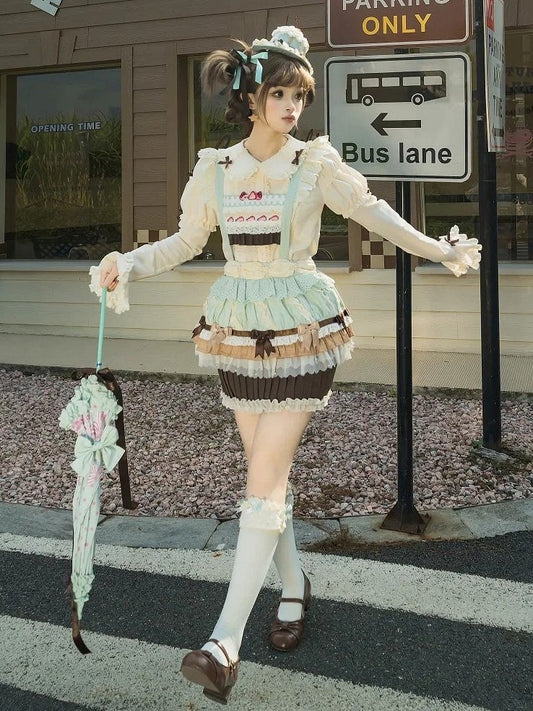 Bodice Sweet Mint Cupcake Overall Lolita Cake Hem Skirt Green Strawberry Chocolate Embroidery