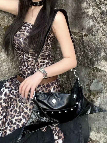 Gothic Schwarze Punk Nieten Umhängetasche