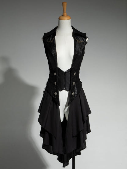 Kaskadierende Weste Lolita Ouji Fashion Rüschenschleppe mit abnehmbarem Gothic-Schwarz