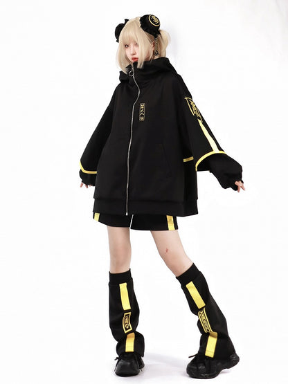 Jacke Jirai Sweatershirt Up Front Luminous Kei Cyberpunk Zip