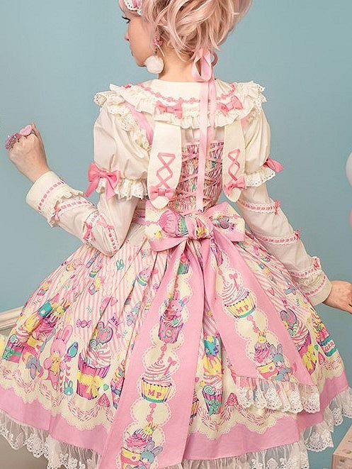 Peter Accents Bow Collar Pan with Lolita Blouse Light Bunny Ears and White Pink