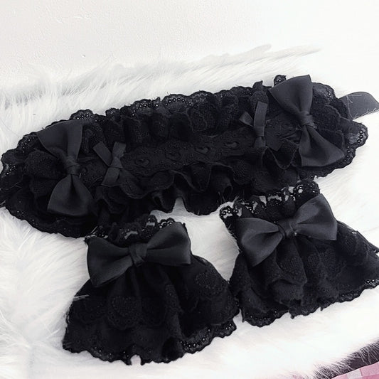 Black Bow-Embellished Wrist Cuffs