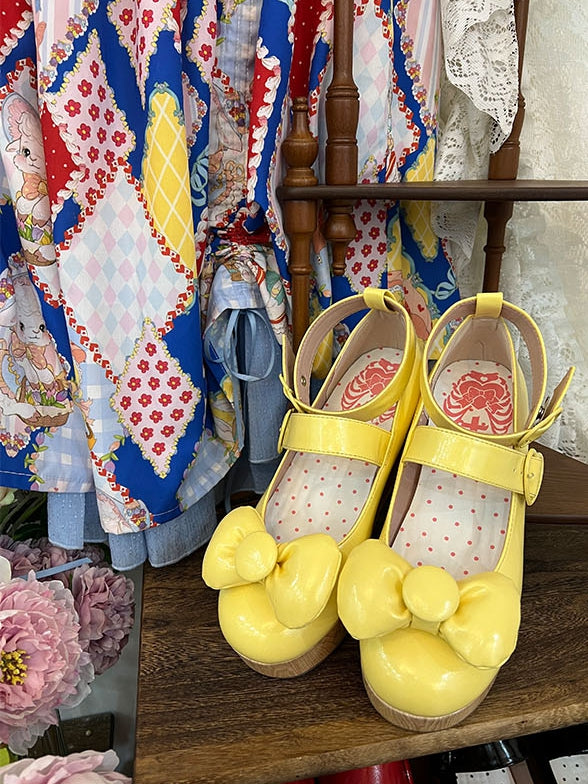 Plateauschuhe mit Schnalle und Schleife in Gelb PU - Heart Top Sweet