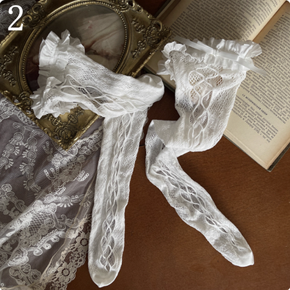 White Stockings/Leg Warmers Cut-out Design Leg /Lace Chain Overknee