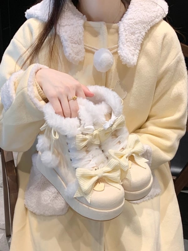 Boots Yellow Lolita - Charm Pompom Platform Snow Sweet