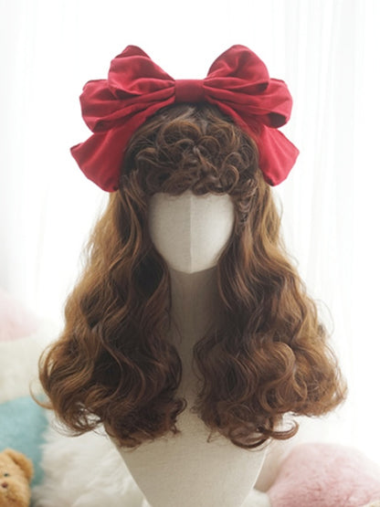 Blond/Weiß/Braun/Rosa/Hellblonde lange gewellte Perücke mit lockigem Pony