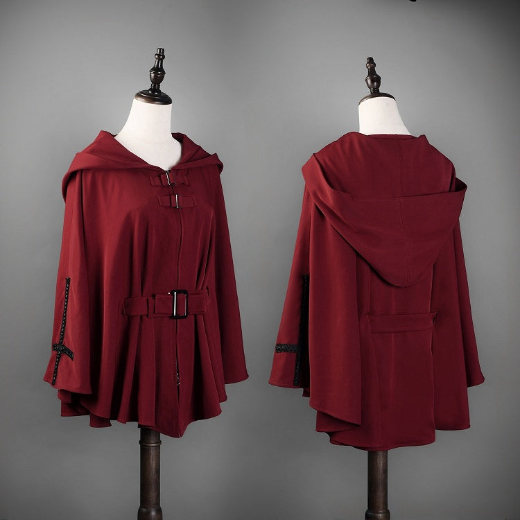Red Gothic Nun Lolita Hooded Cape Coat