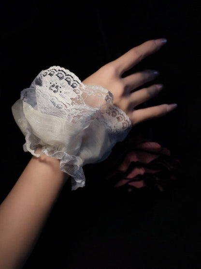 Schwarz/weiße Lolita-Organza-Handgelenkmanschetten mit doppellagiger Spitze