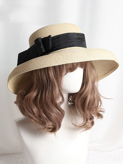 Wide-brim Satin Ribbon Options Hepburn-style 11 Lolita Color Straw Hat