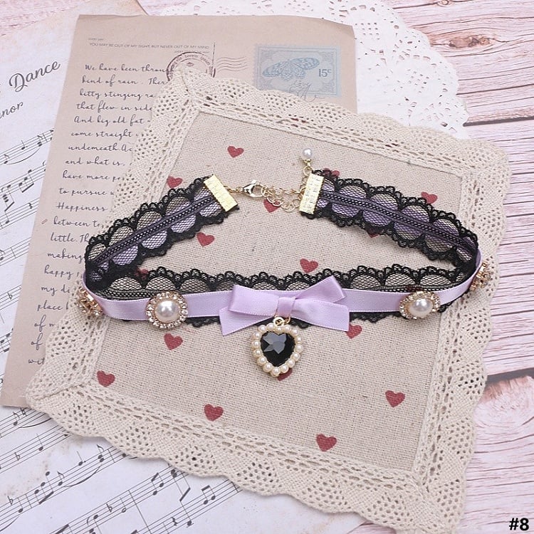 Options Bowknot Color Charm Heart Jirai Lace Kei 18 Choker