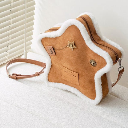 Feel A Metal And In Vintage Brown Small-Sized Plush Pins Star-Shaped 2-Way Backpack With Labels