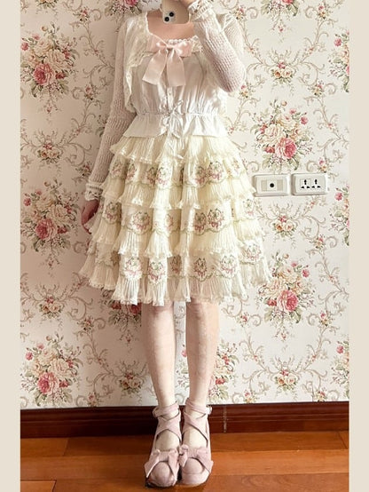 Cardigan Knitted Elegant Short Lolita White