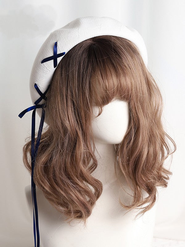 Color Options Thin Lolita 7 Beret Ribbon Lace-up