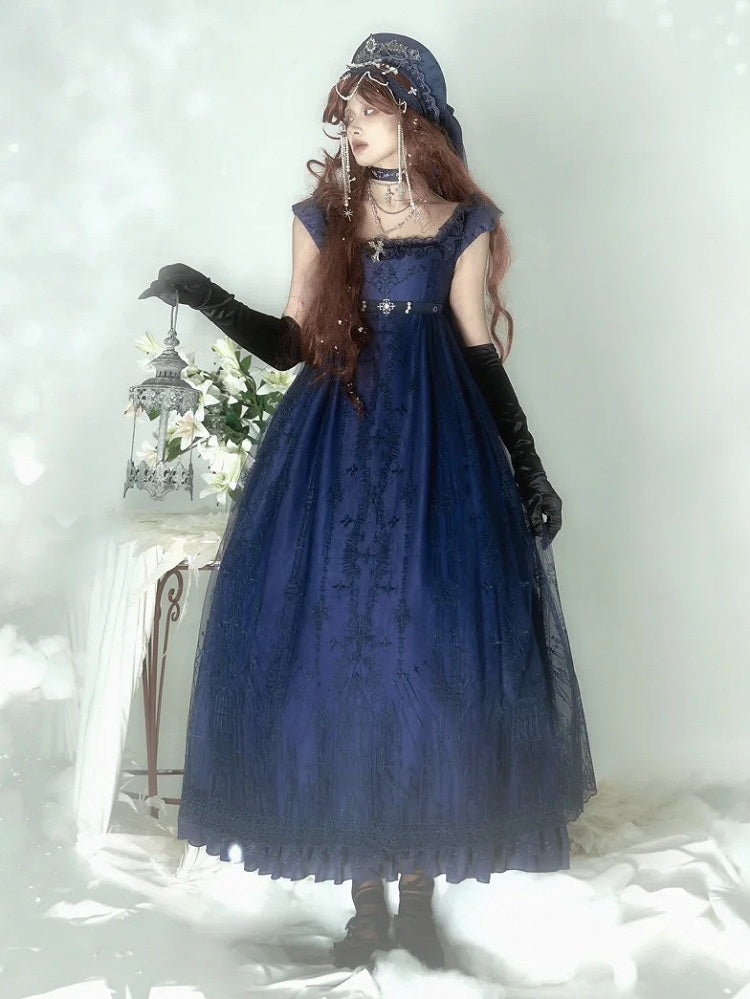 Dark Blue Cathedral Empire Waist Dress Gothic Lolita JSK
