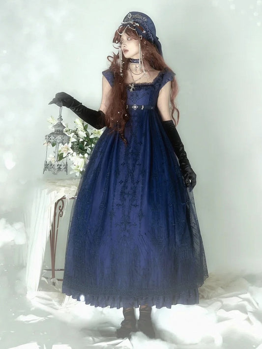 Dark Blue Cathedral Empire Waist Dress Gothic Lolita JSK