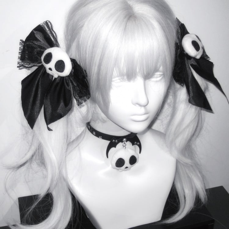 Punk-Skelett-Design, Spitze, Schleife, Jirai Kei-Haarspangen