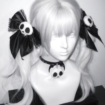 Punk-Skelett-Design, Spitze, Schleife, Jirai Kei-Haarspangen