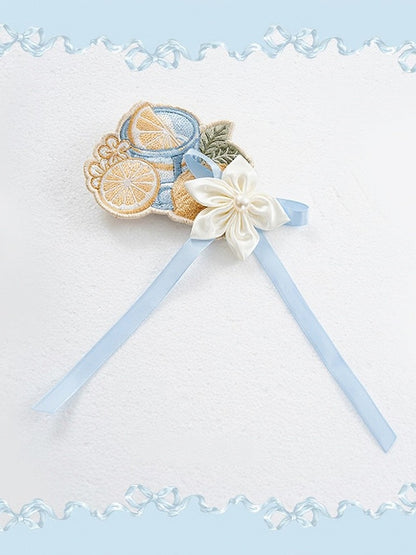 Blue Lemon Embroidery Classic Lolita Brooch with White Flowers - U.Rtto