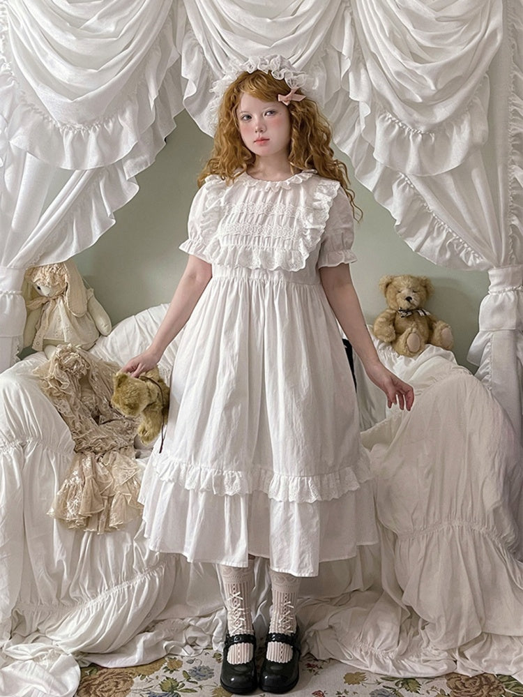 Rosa Hauskleid mit Puffärmeln und Blumendruck