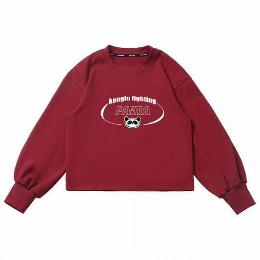 Kurzes Sweatshirt mit rotem Panda-Print